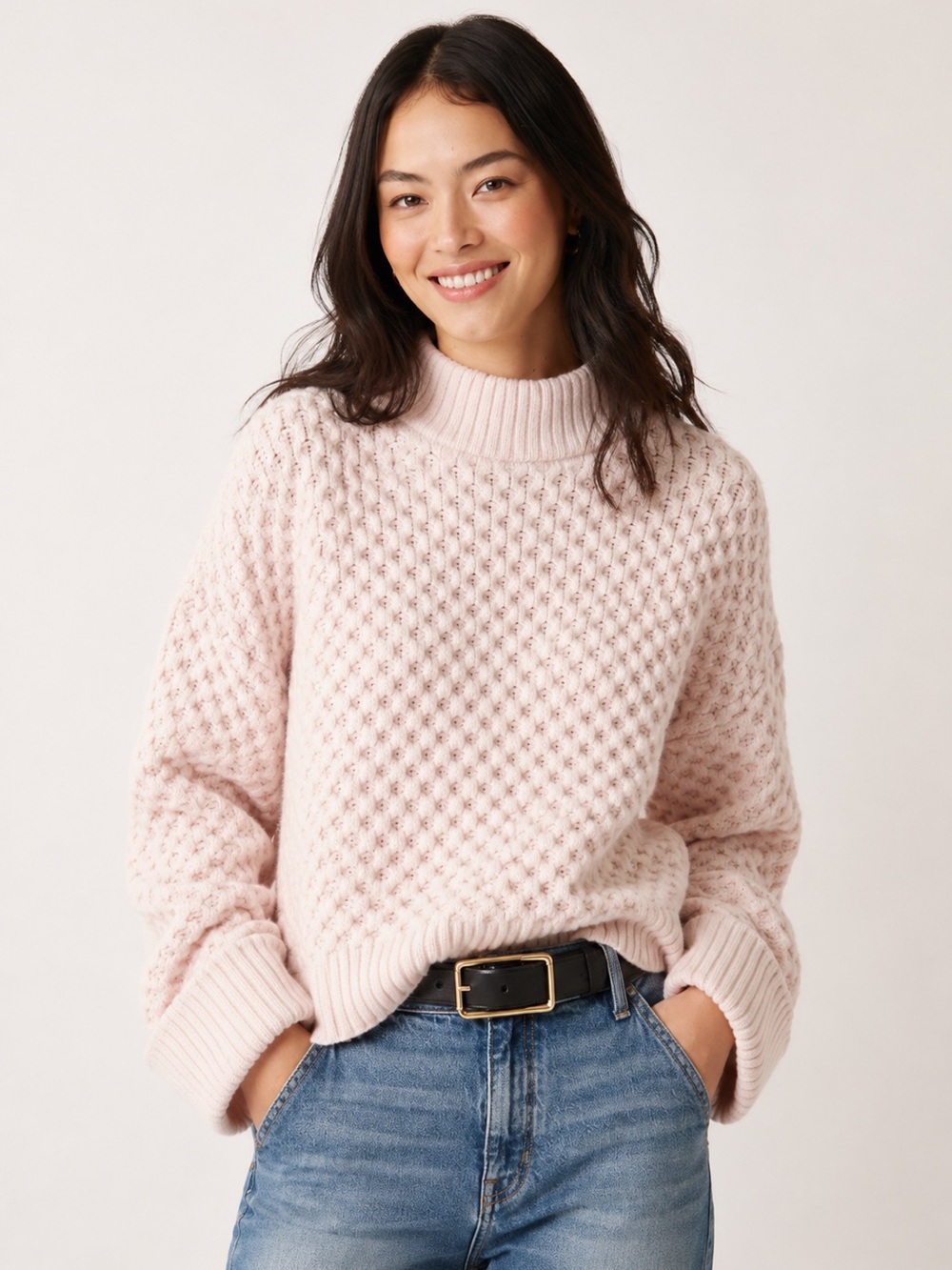 New! J. Crew Pale Pink Honeycomb mockneck sweater in wool blend